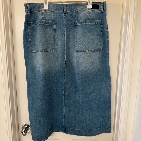 Blue Denim Midi Skirt with Front Slit - Picture 2 of 6